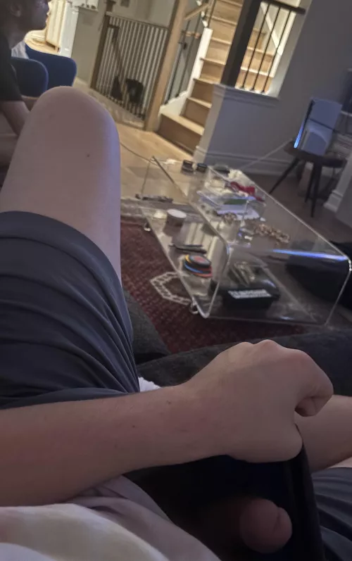 (19) Horny at my friends house… He’s too into the game to even notice my hard cock