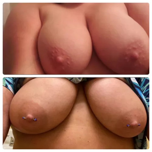 27 170 5’3 before and after piercing. Thoughts?