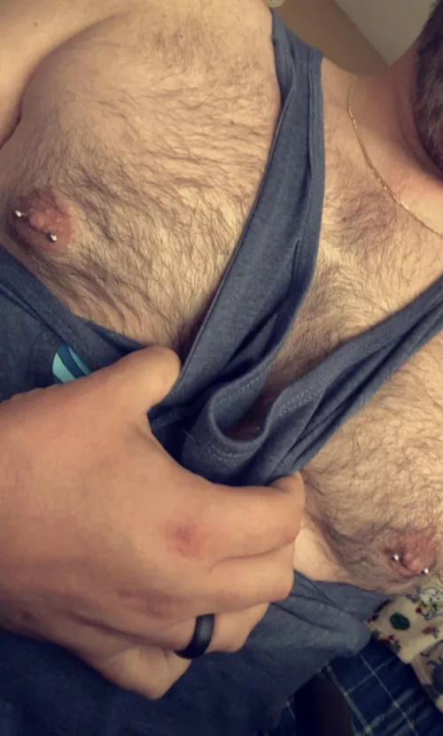 35 hairy chest and pierced nipples