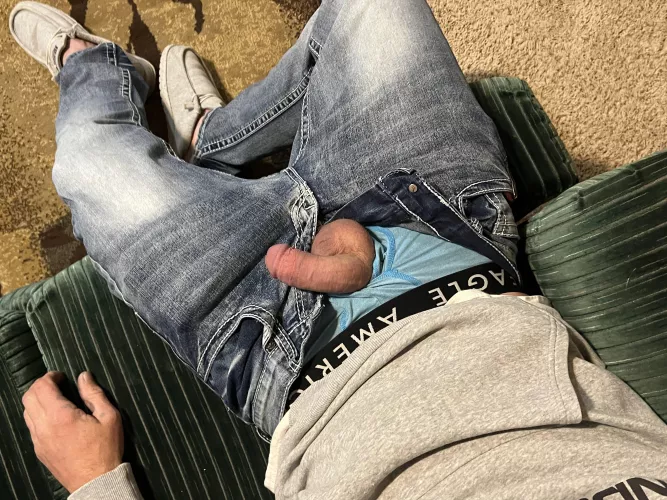 [40] daddy laying around with his soft cock out