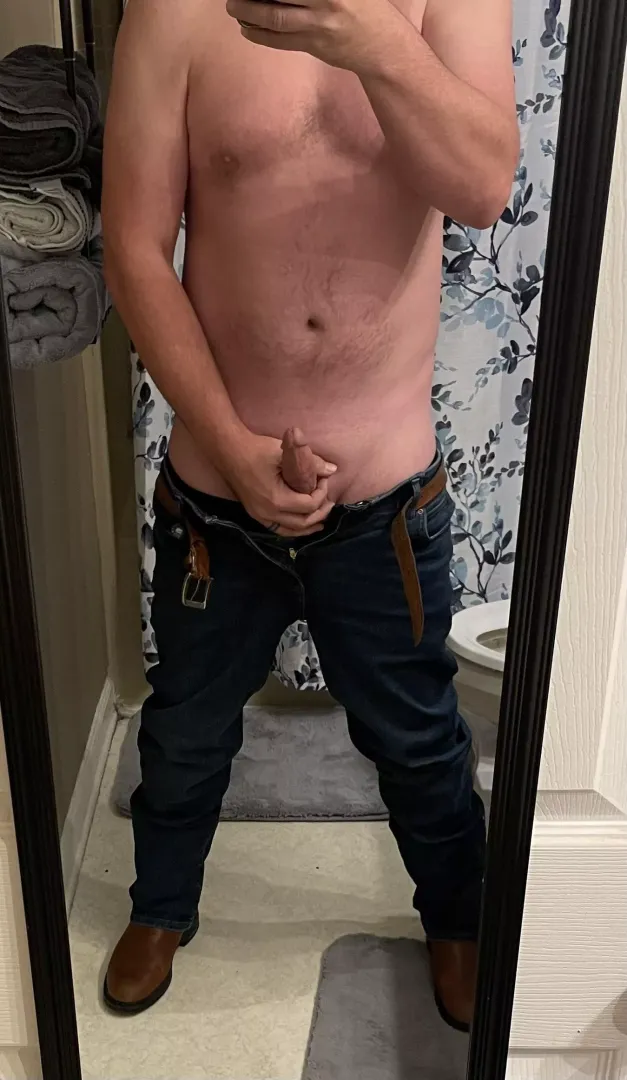 [46] Daddy’s jeans and boots stay on or come off?