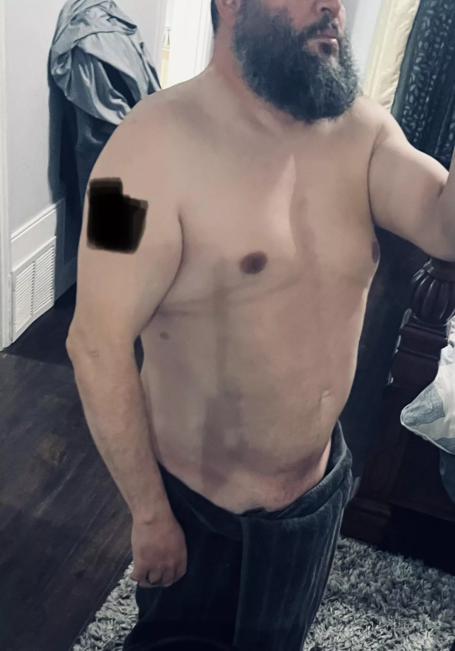 [46] Freshly showered daddy with a loose towel