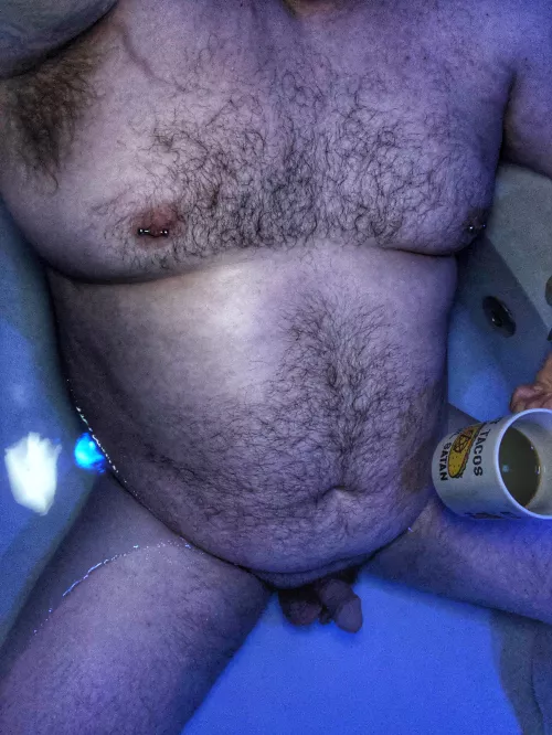 (48) This Papa Bear love a coffee in the bath. All I need is someone to wash me.