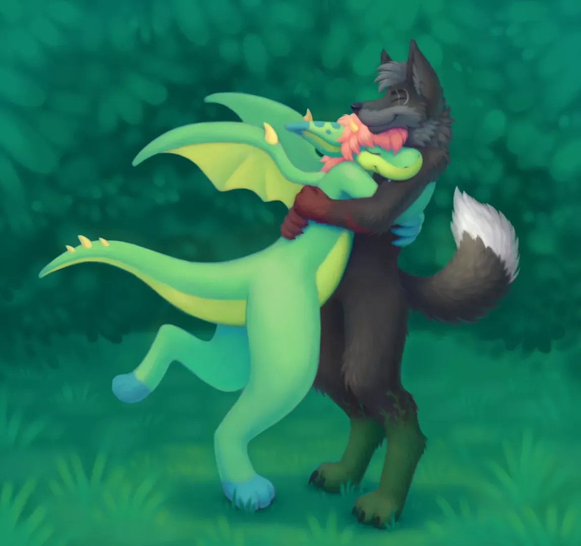 A big warm dragon hug! Commission for u/5h4d0w_Hunt3r