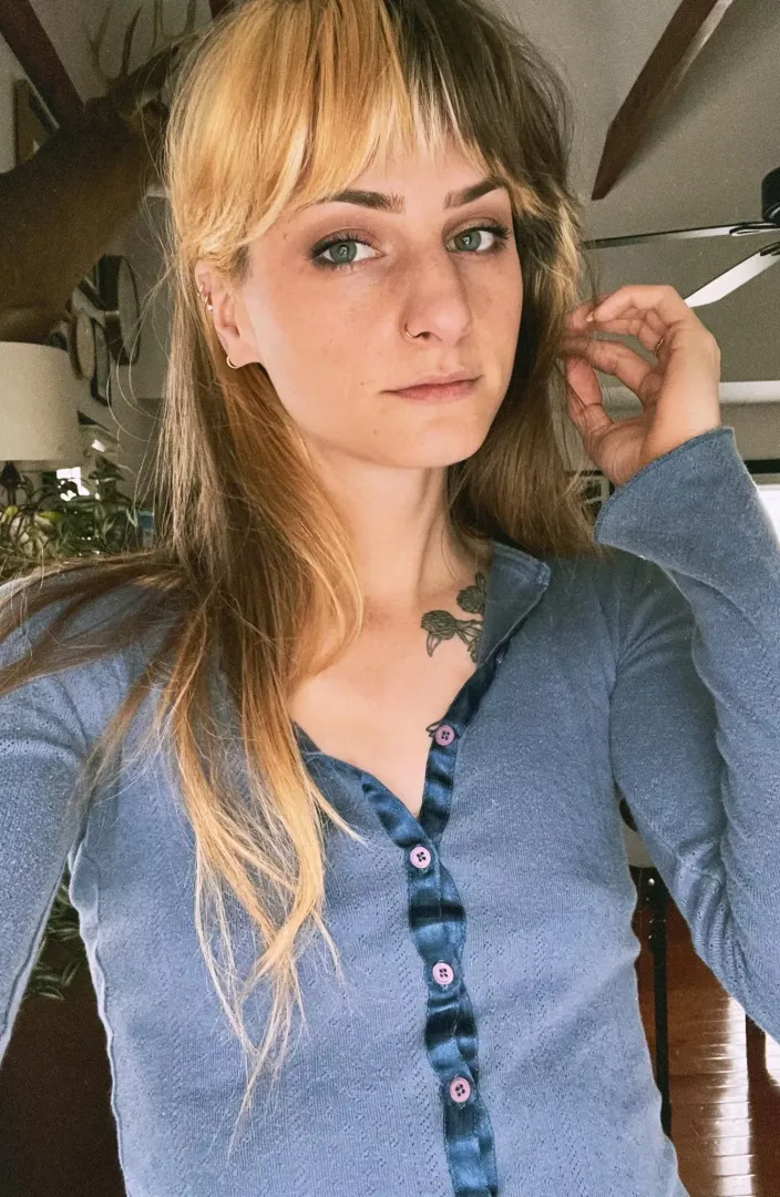 A cozy knit shirt on my flat chest