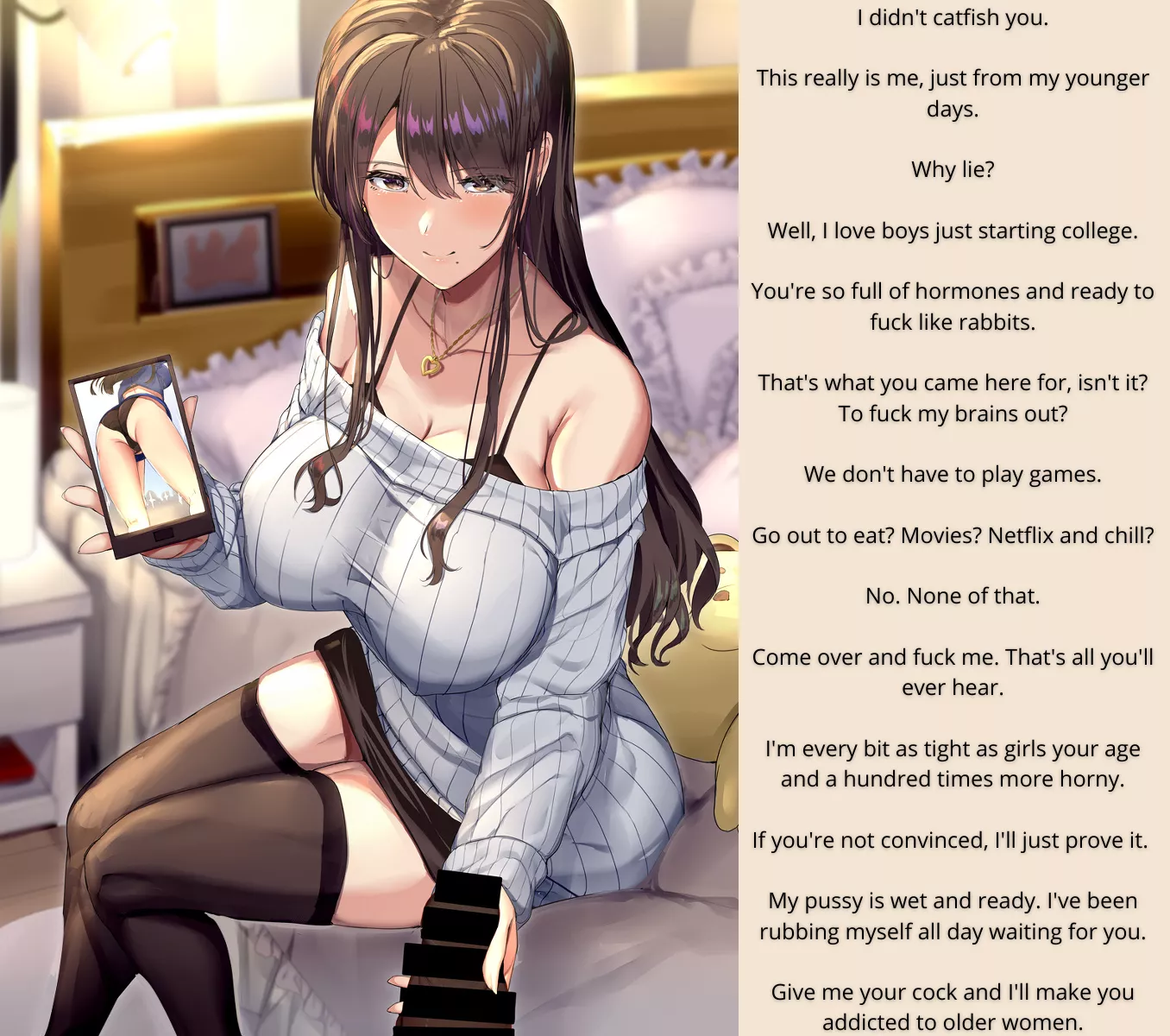 A horny milf lied about her age on the dating app. You find it...acceptable. [Milf] [Implied Sex] [Age Gap]