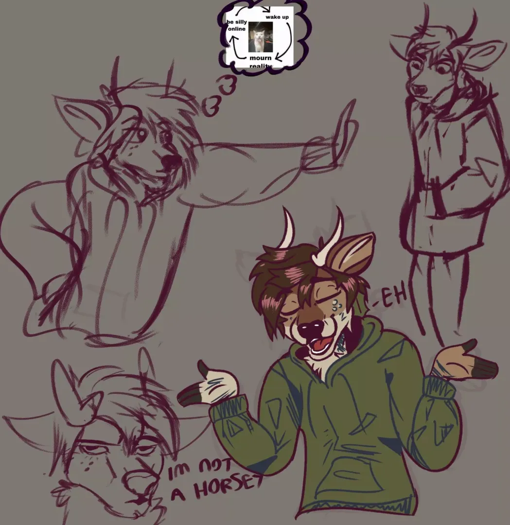 a little doodle sheet of my sona [OC @LiteralDeerIRL]
