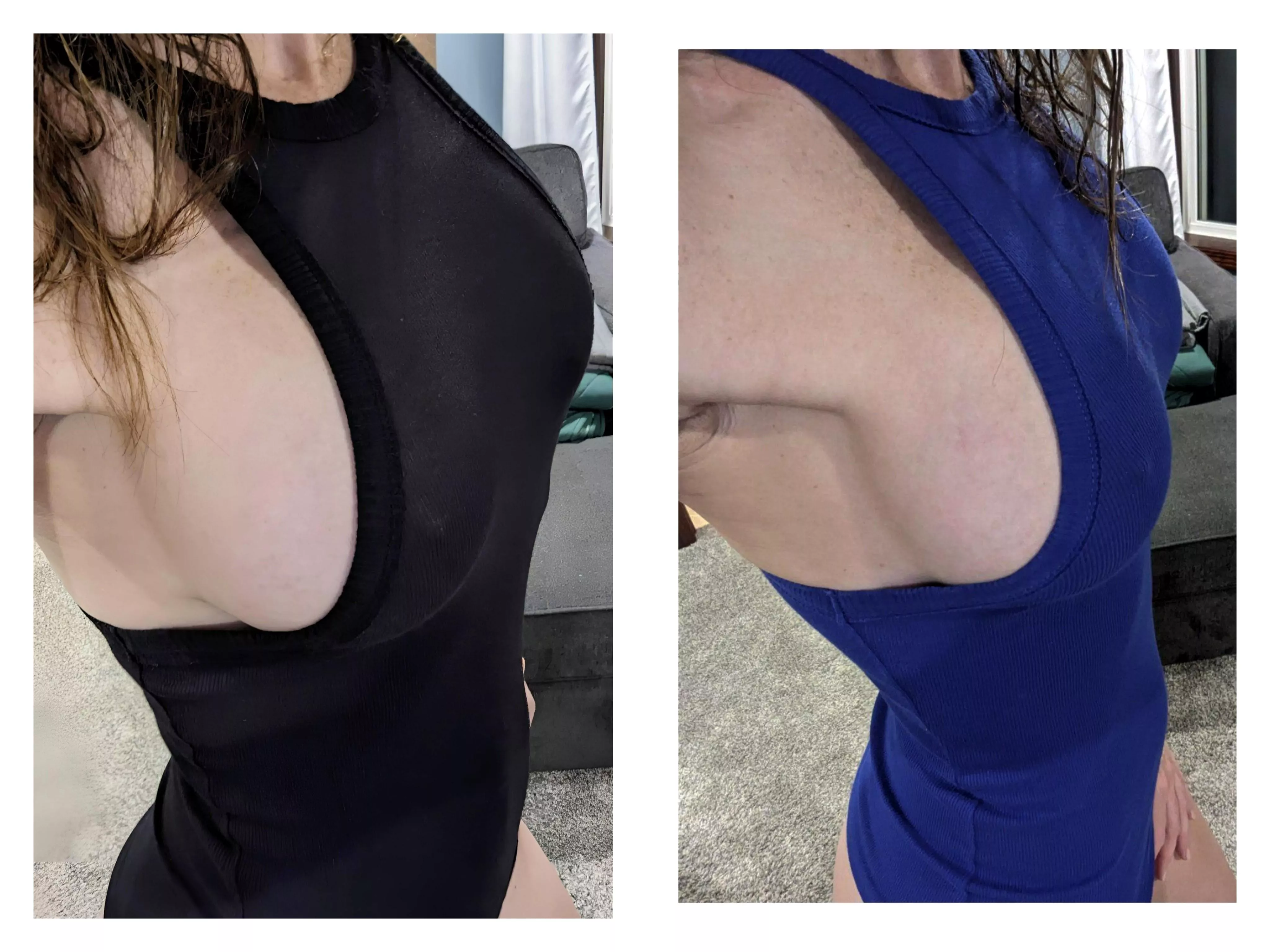 A little sideboob but which is better - black or blue