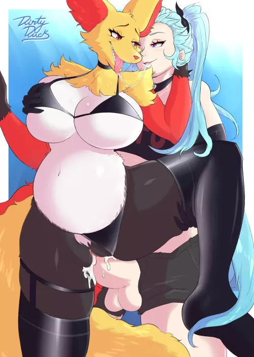 A lovely session between Delphox and her Trainer(DirtDuckArt)
