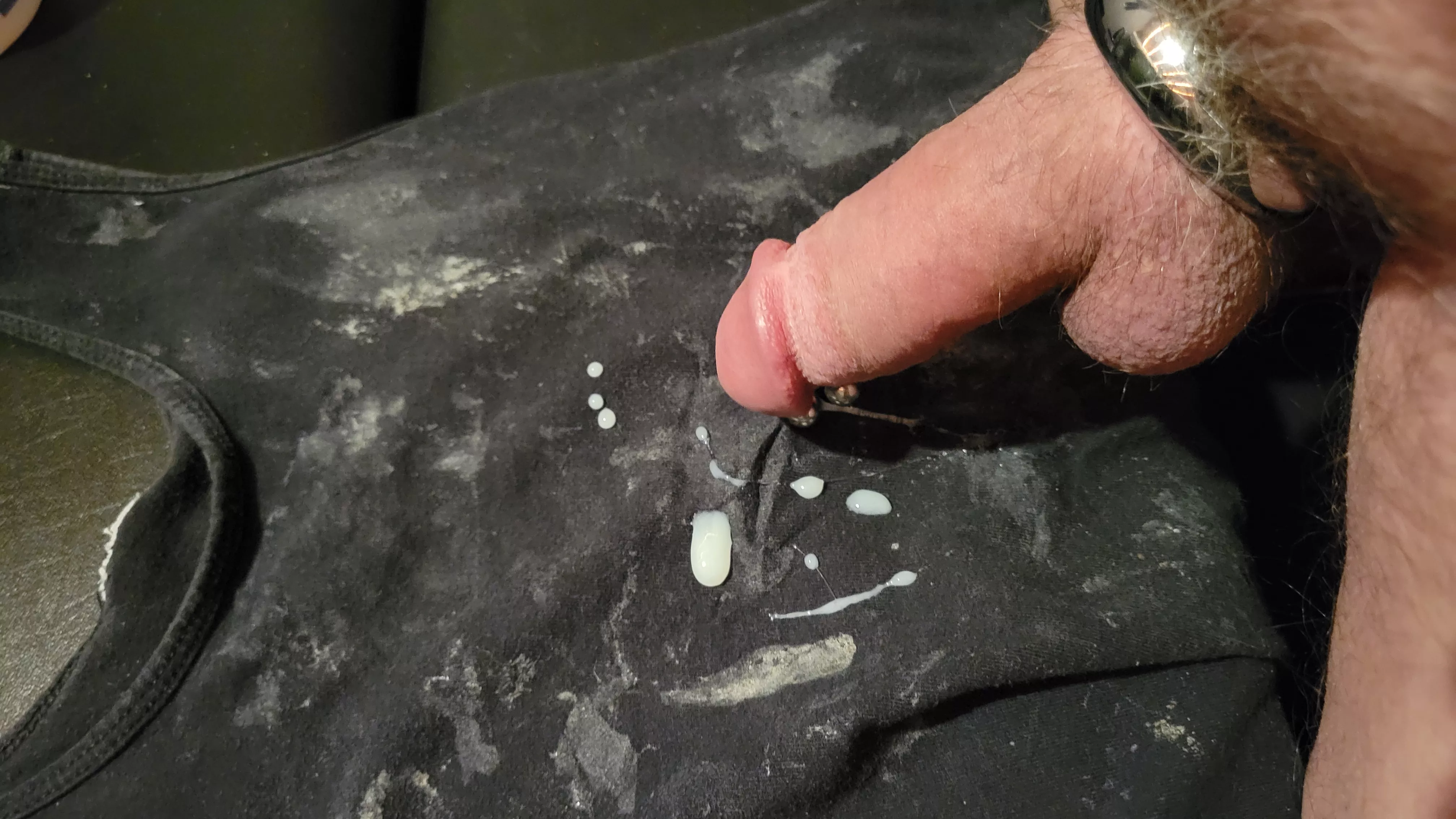 Adding a load to my favorite cum rag shirt.