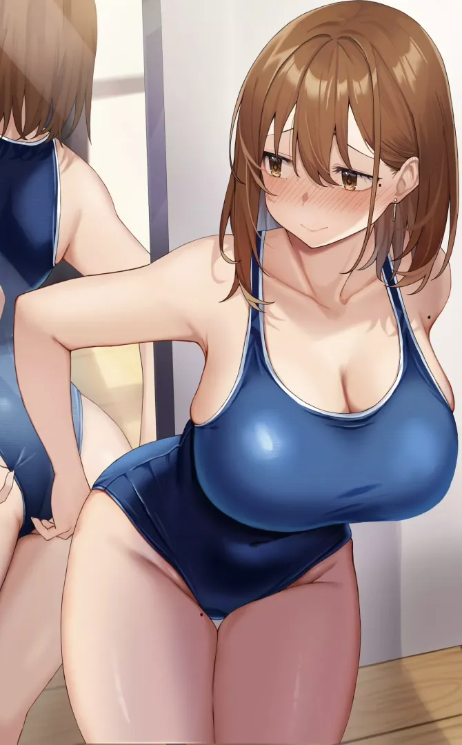 Adjusting her swimsuit (@udonalium)