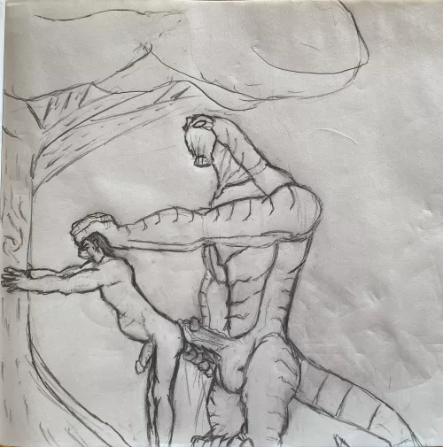 Adult Kevin x Adult Ben as Humongousaur Pencil Sketch