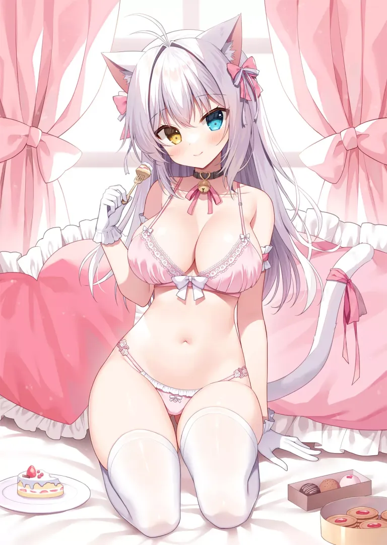 Aina waiting on bed in lingerie [Mauve]