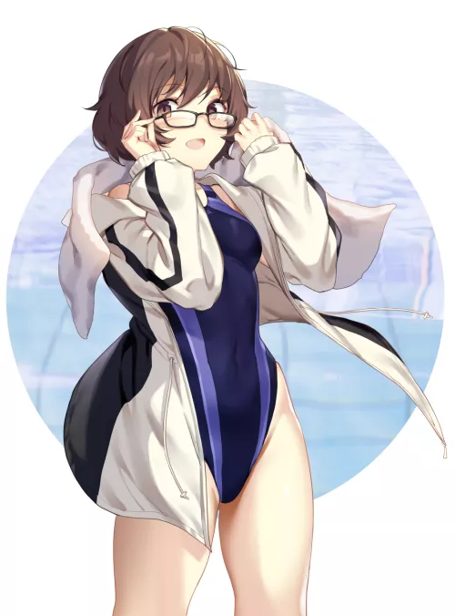 Akiyama Yukari in a Two-tone Blue Swimsuit [Girls und Panzer] (Ikomochi)