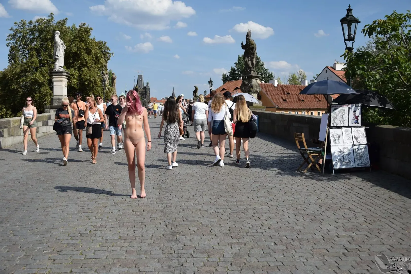 Amalia - walking Charles Bridge, nude. III