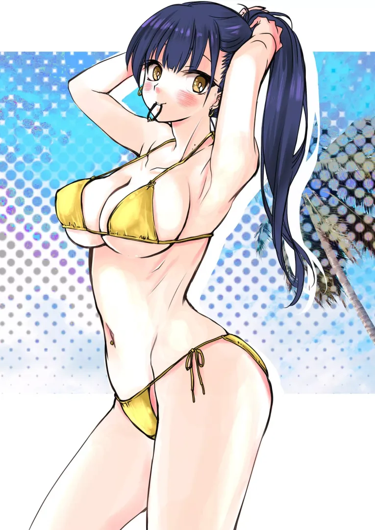 Anna Yamada Wearing Her Gold Bikini 