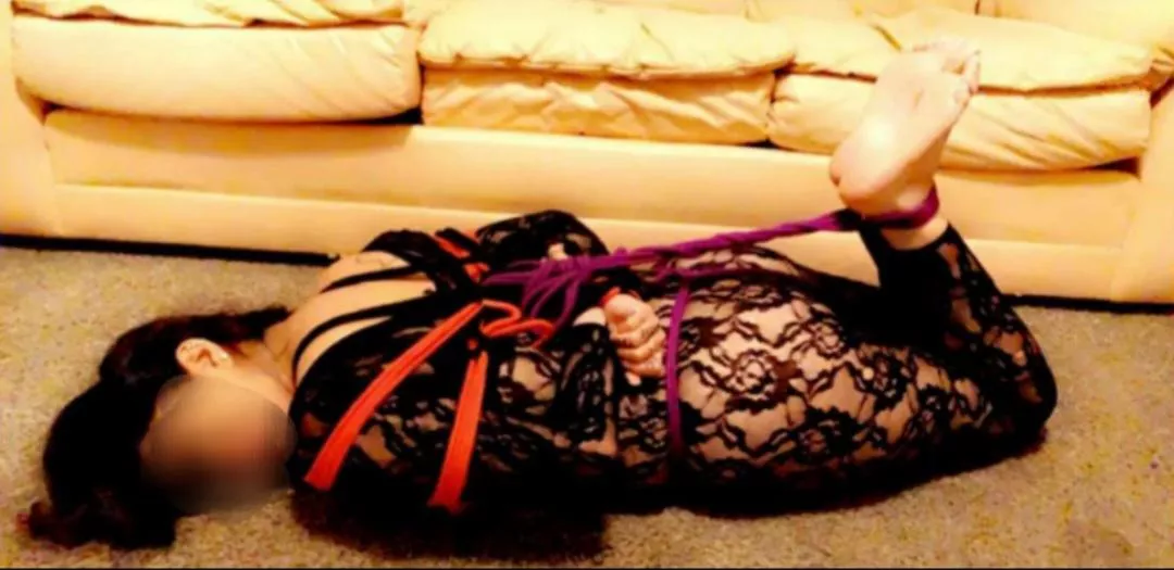 Another angle of the hogtie on our new roomie!