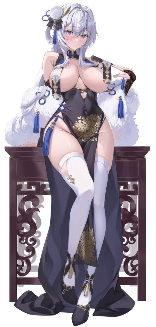 Appealing in pelvic curtain and holding fan (satoumogumogu) [Original]