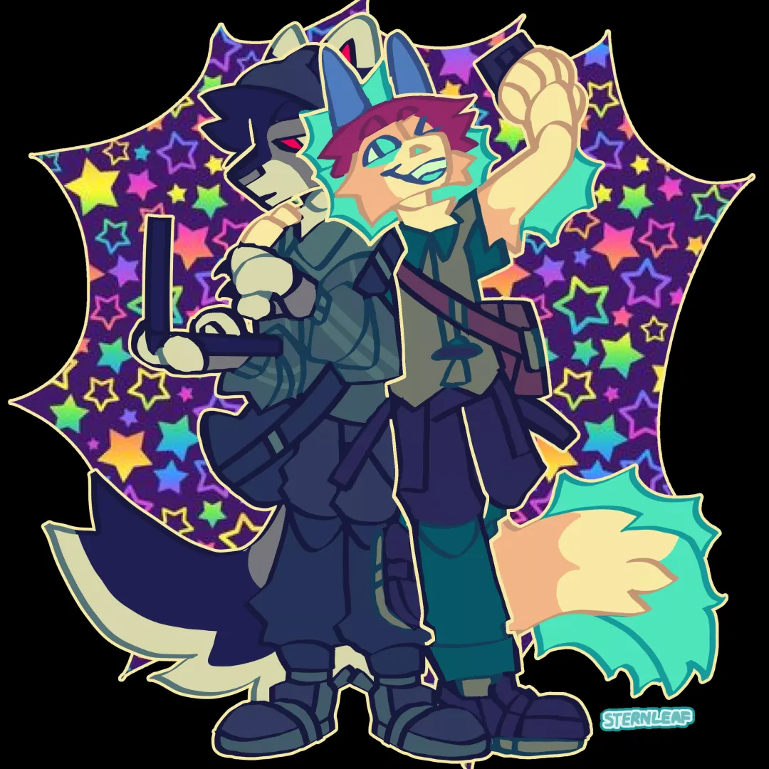 (Art by me) my OCs Jack and Bubbles