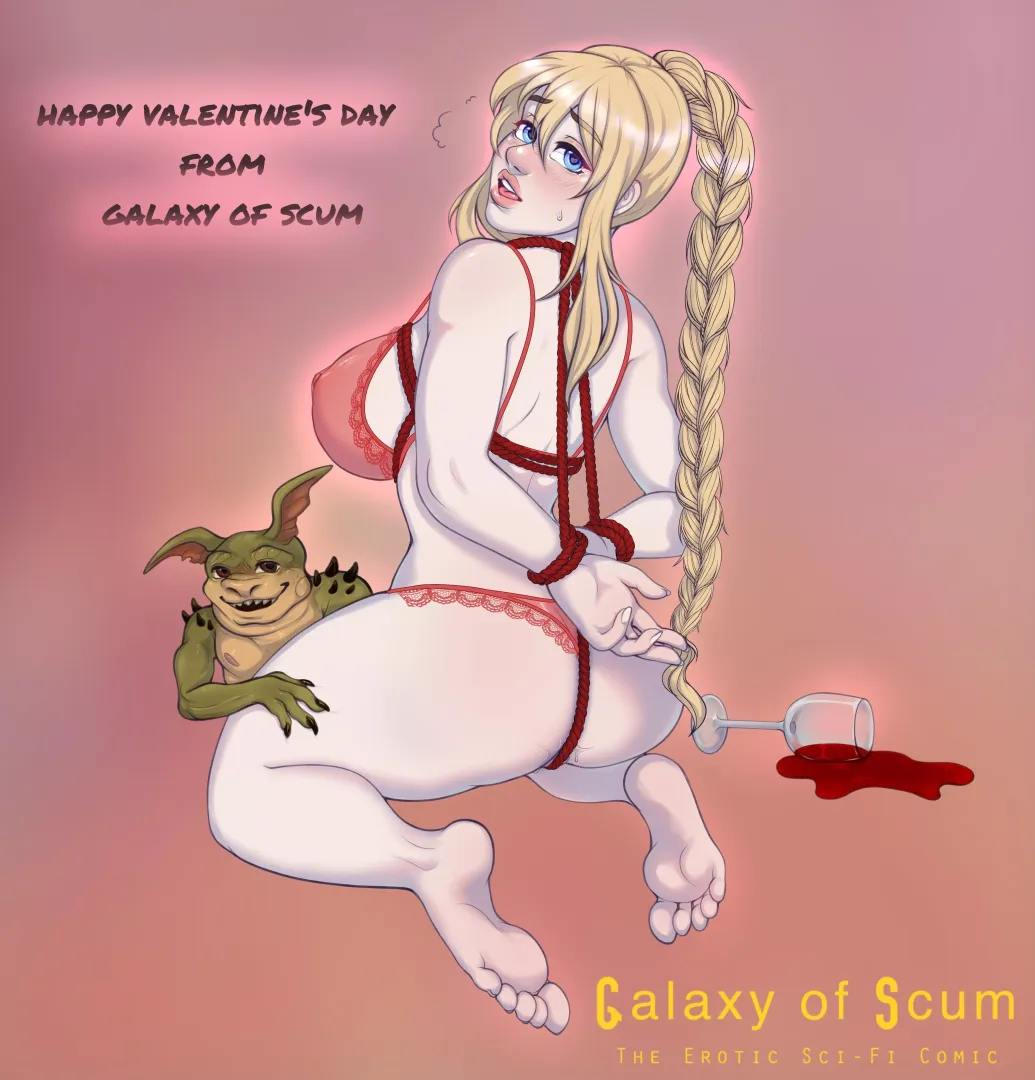 Astra is tied up and wined up for Valentines (Galaxy of Scum)