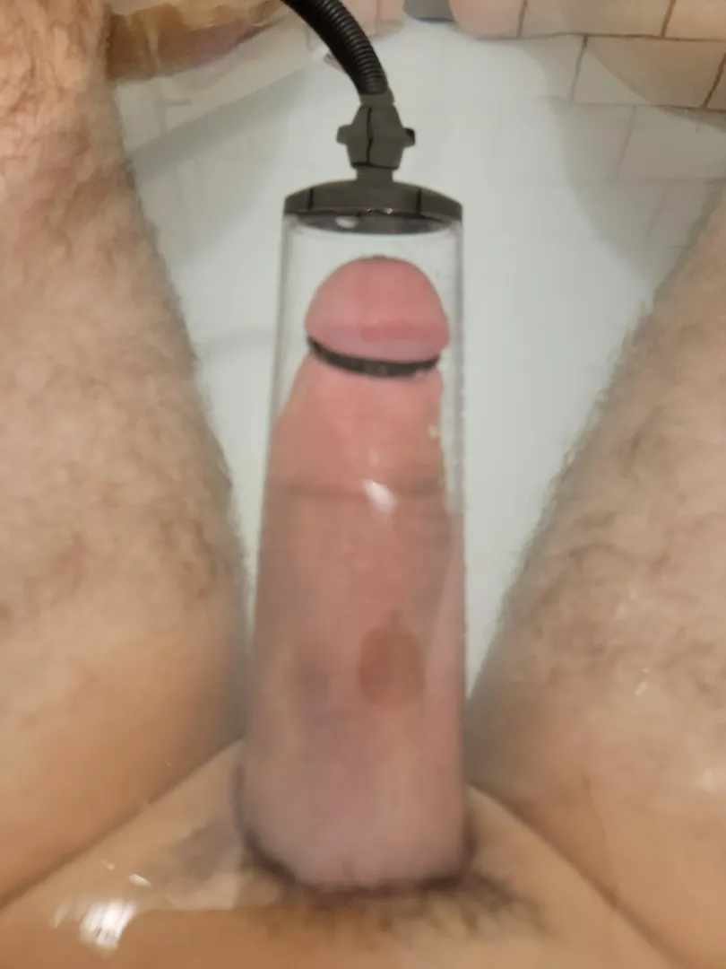 at the 20cm mark... started at 6.4 inch length and 5.5 inch girth. After pumping I'm at 6.25 girth out if tube and 20cm length or basically 8 inches in tube. Small gains in length too