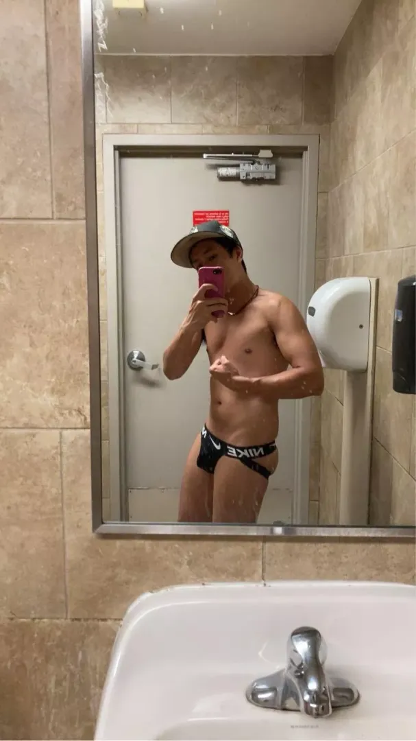 Be waiting for you in restroom in Nike jockstrap 😏 