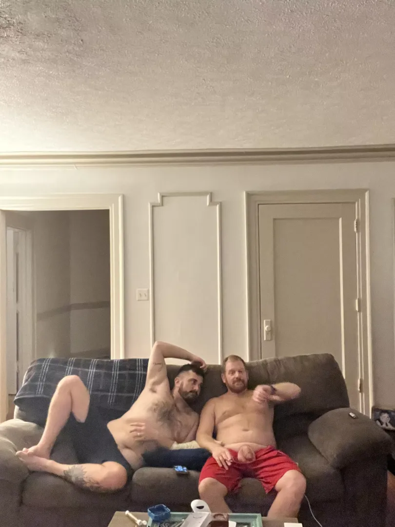 Bear and cub on couch