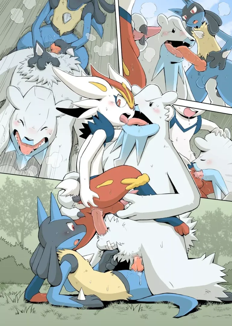 Beartic, Cinderace and Lucario (yamatokuroko965)