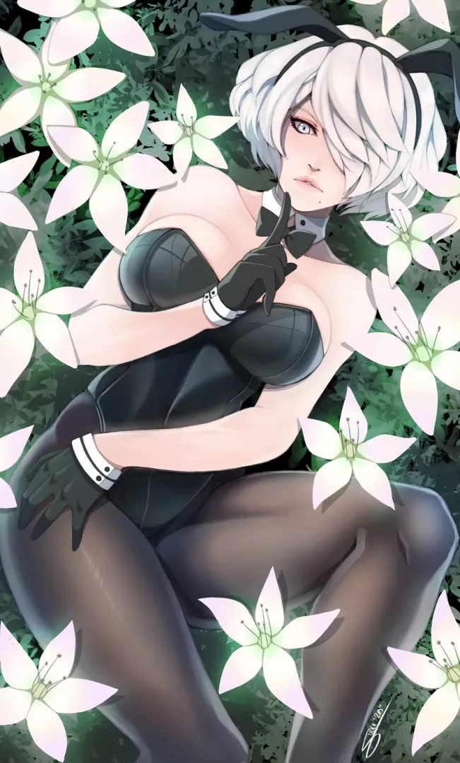 Beautiful 2Bunny laying in the flowers (its just suppi)