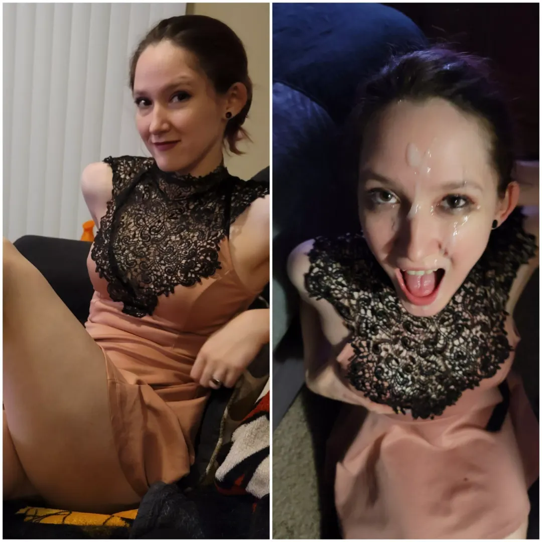 Before and after. I demanded a facial in the dress.
