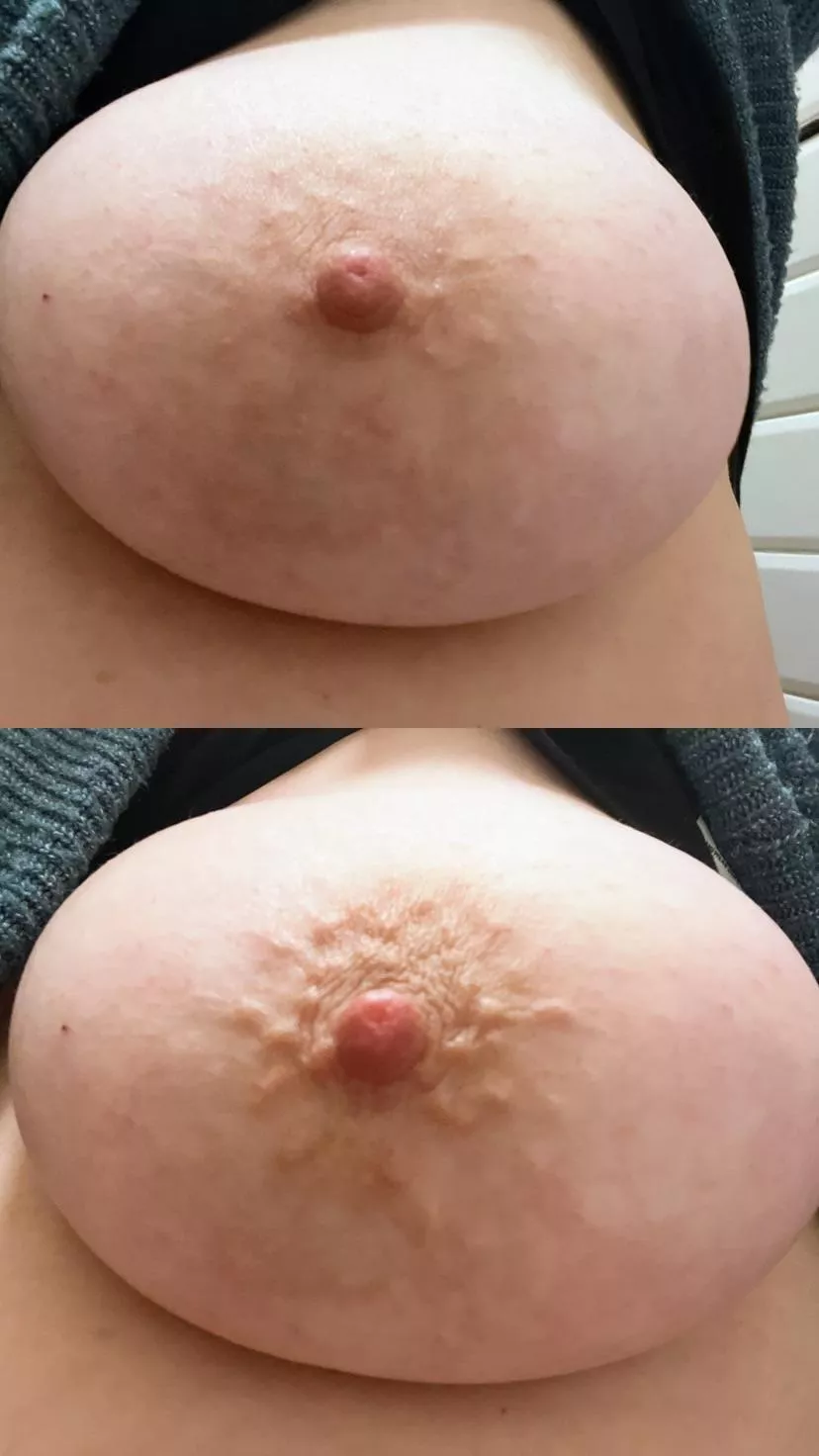 Before and after I play with my nipple