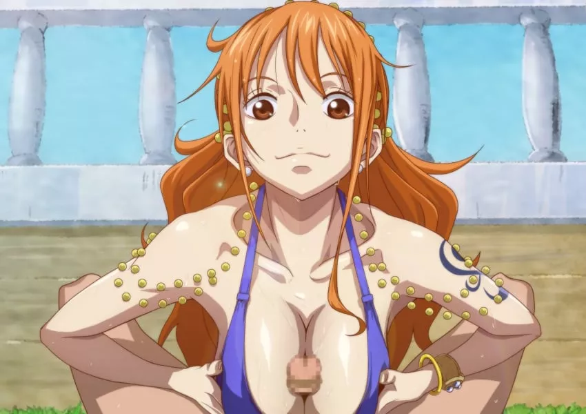 Between her tits~