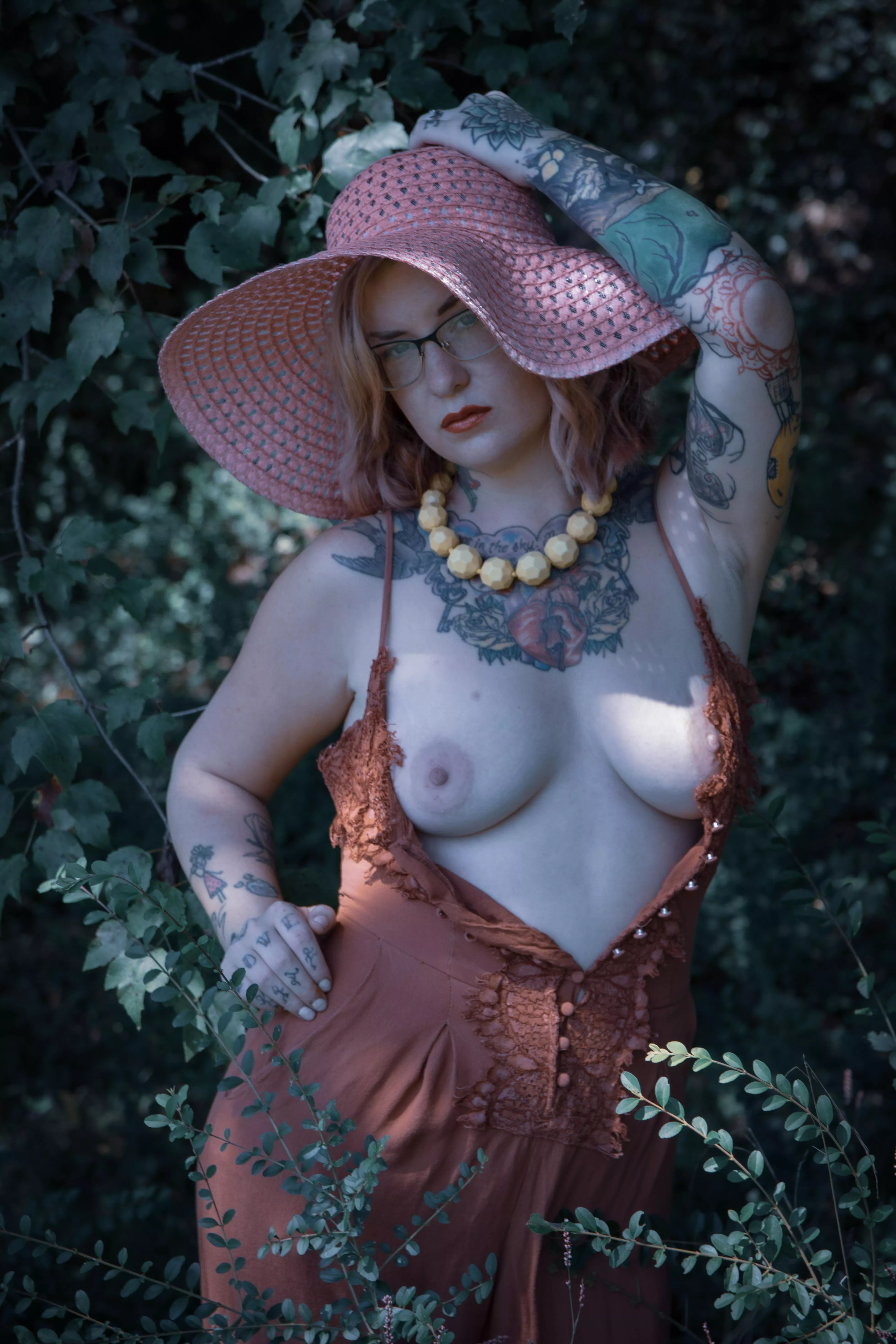 Big pink hat.