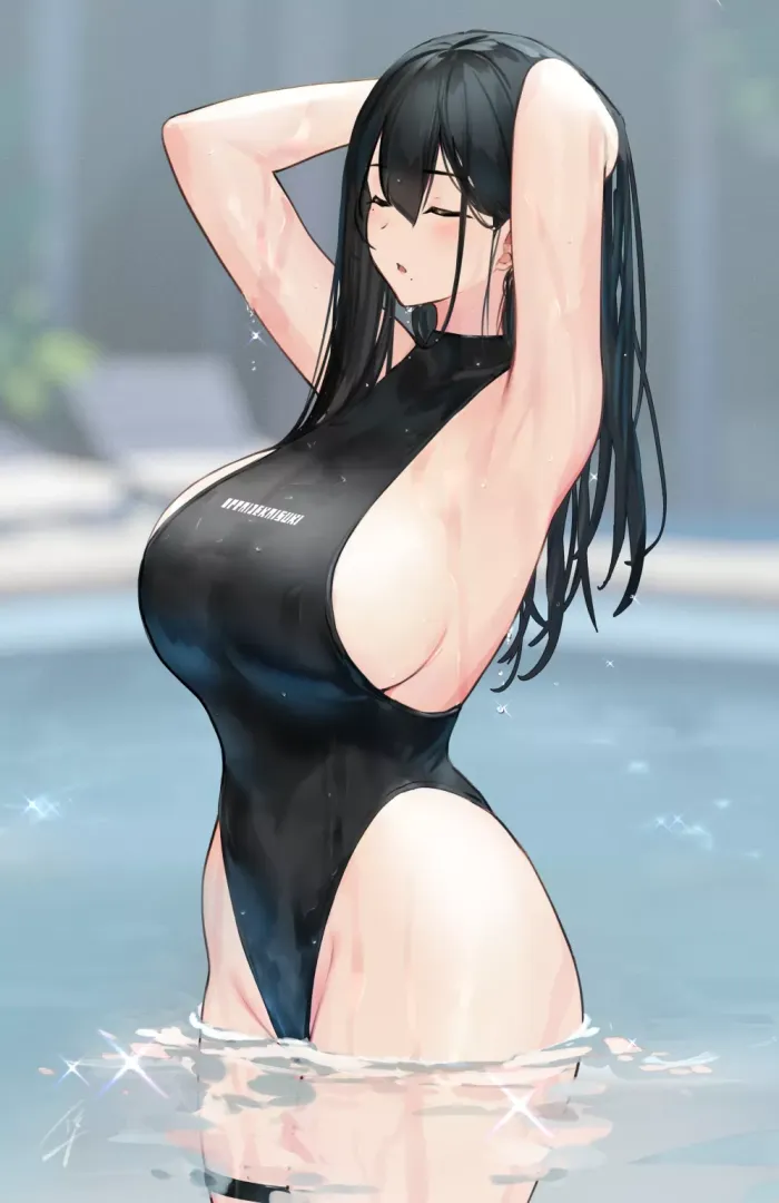 big tits girl in pool