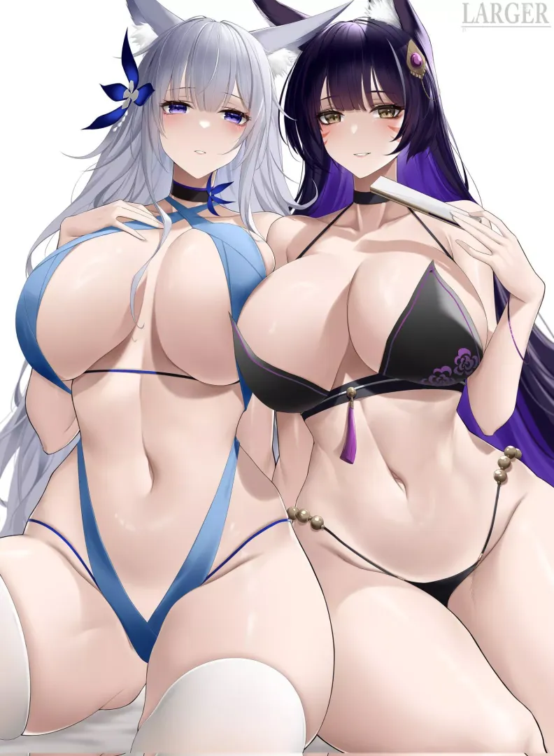 bikini Shinano and Musashi (@Larger_B)[Azur Lane]