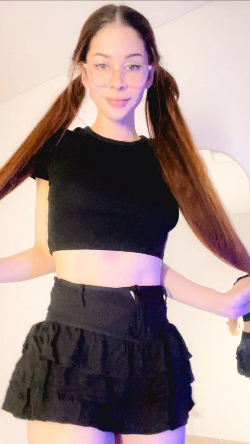 black skirt, pigtails up, waiting for ur adoration babe