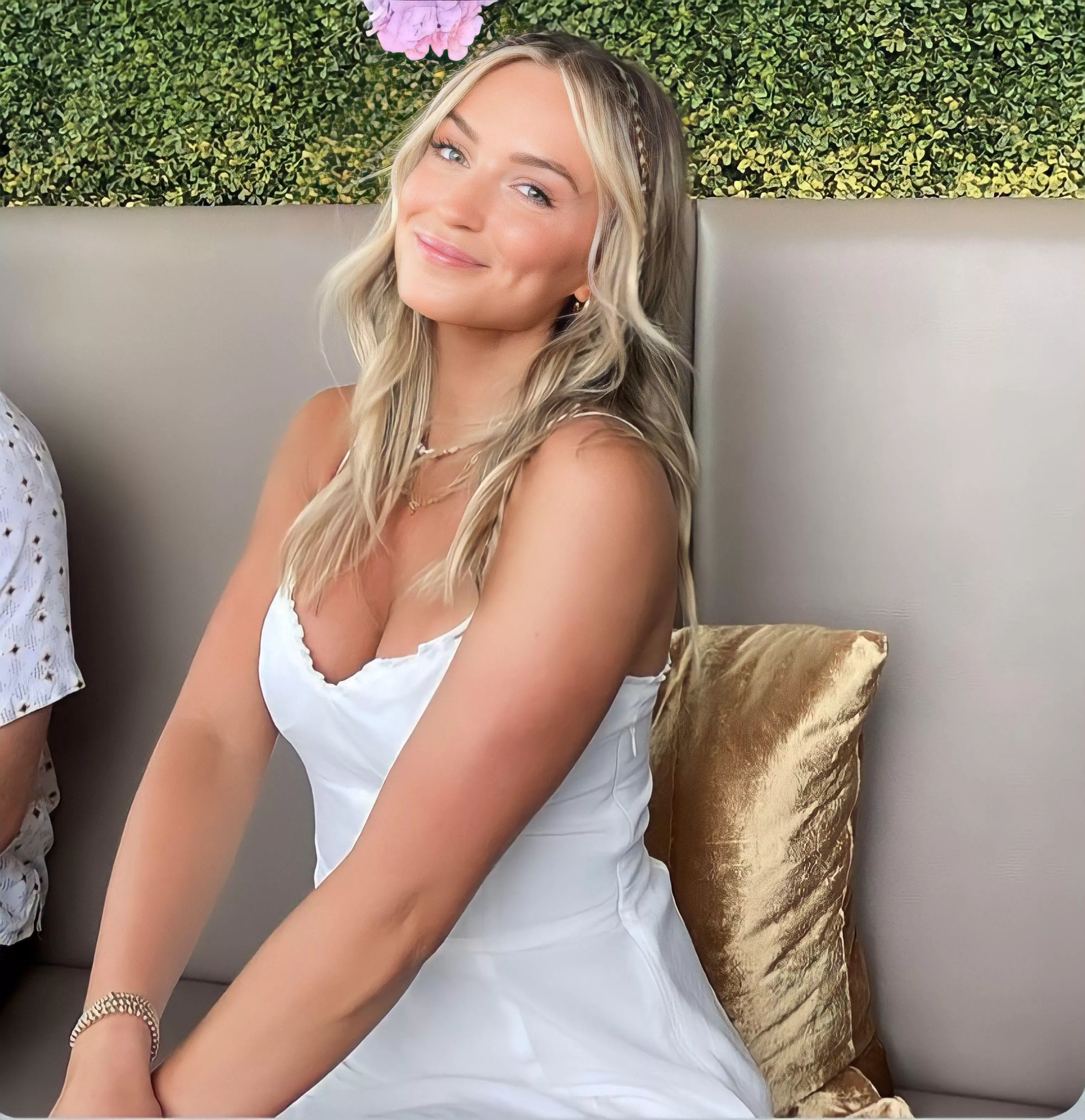 Blonde in white dress