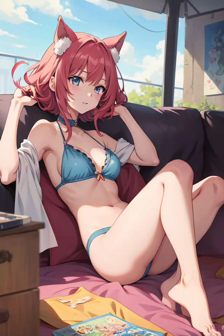 Blue bikini catgirl