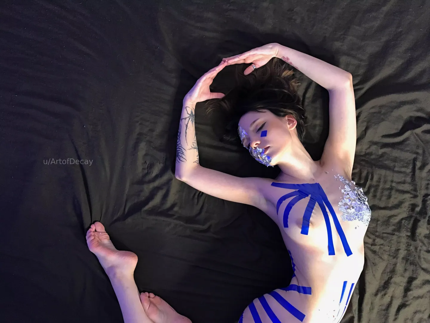 Blue tape and silver leaf