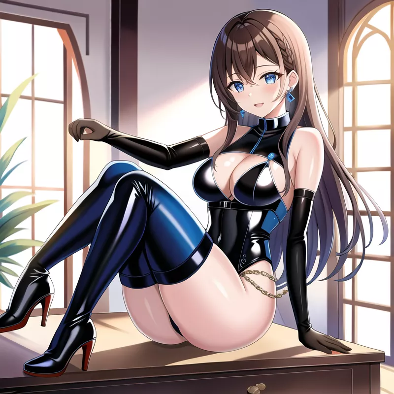 Blue-Hued Latex Bodysuit & Boots