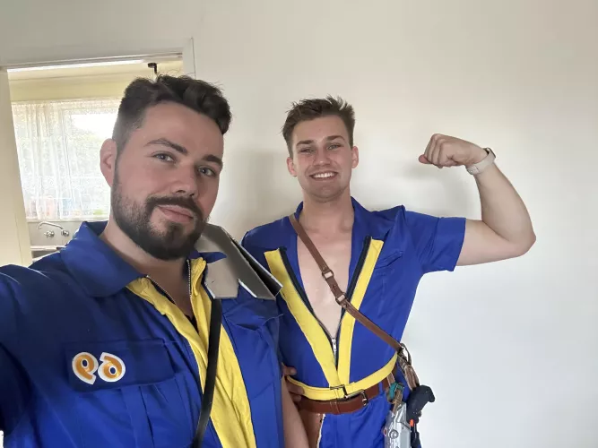 Boyf and I made Value 69 costumes for Halloween