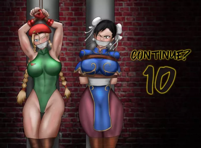 Cammy White and Chun-Li bound and gagged