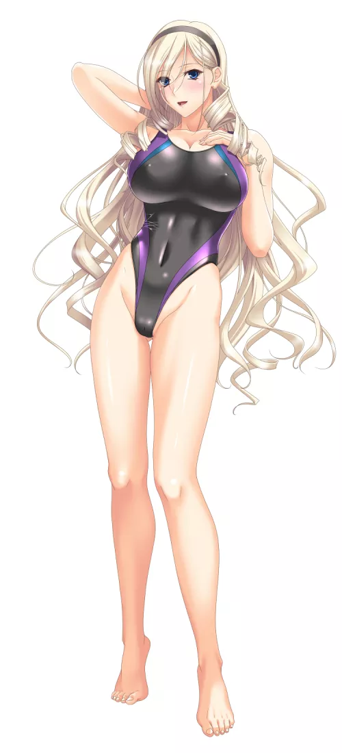 Celia Kumani Entory Flaunting her Two-tone Black Swimsuit [Walkure Romanze] (Mizoro Tadashi)