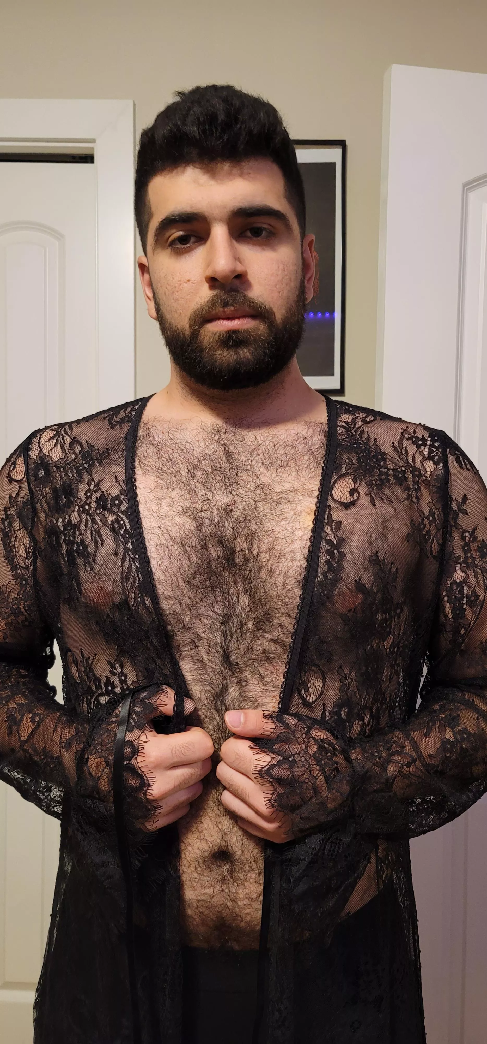 Chest hair in lace