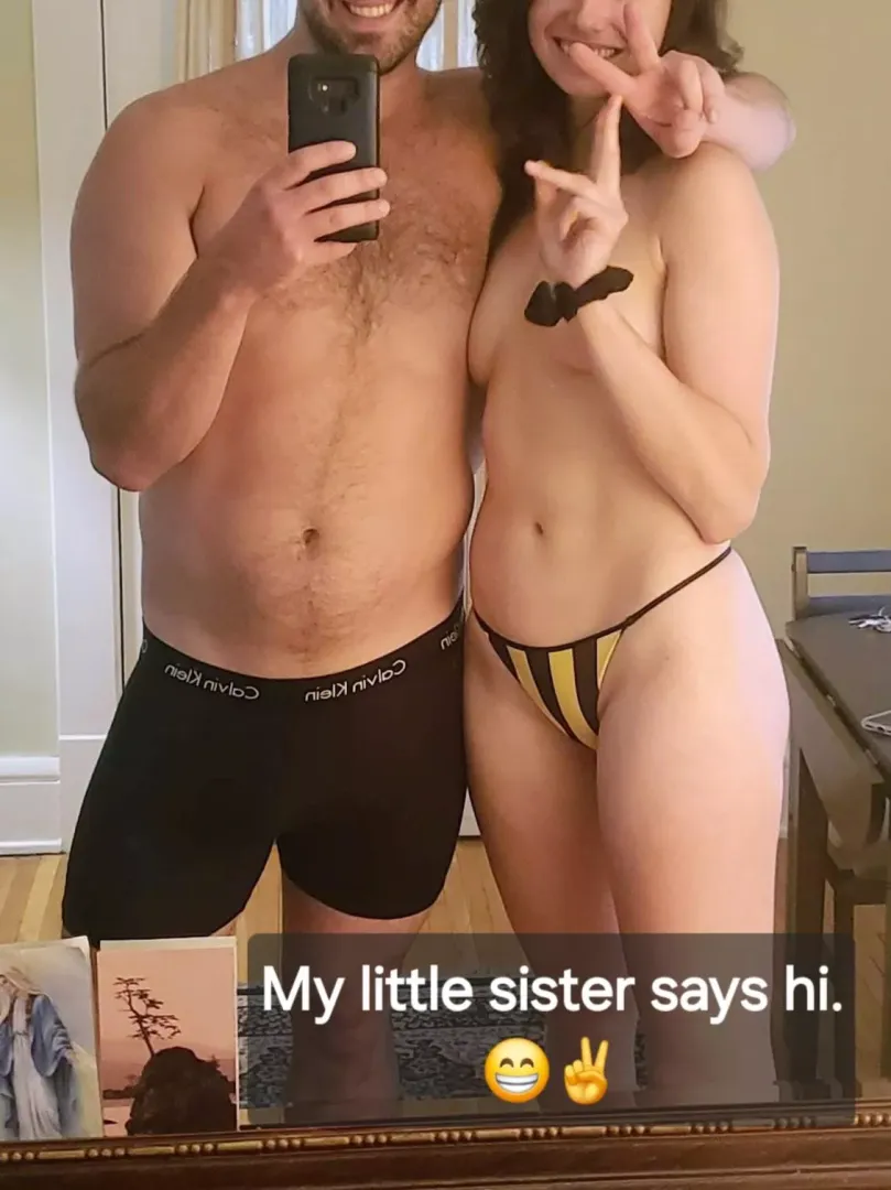 Chillin at the crib with my lil sis and dared me to tease my friends by sending them a few risky pics lol. She knows they all want to fuck her. 😁✌️🙈🙊