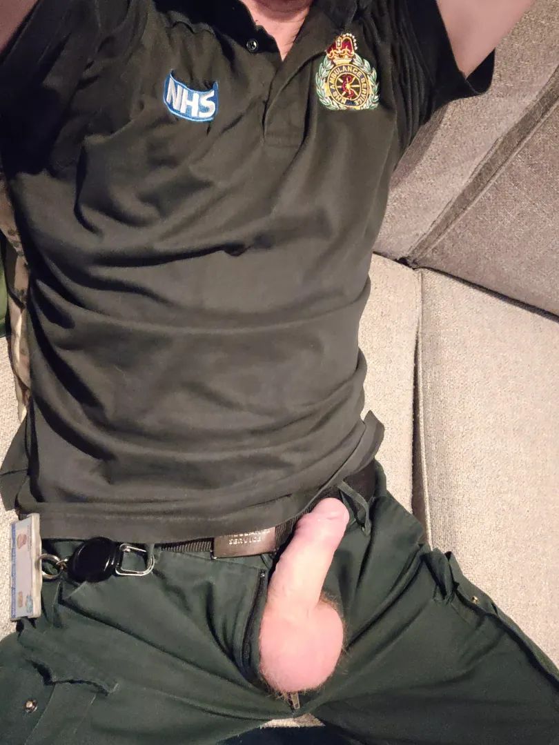Chilling on the sofa after a long shift