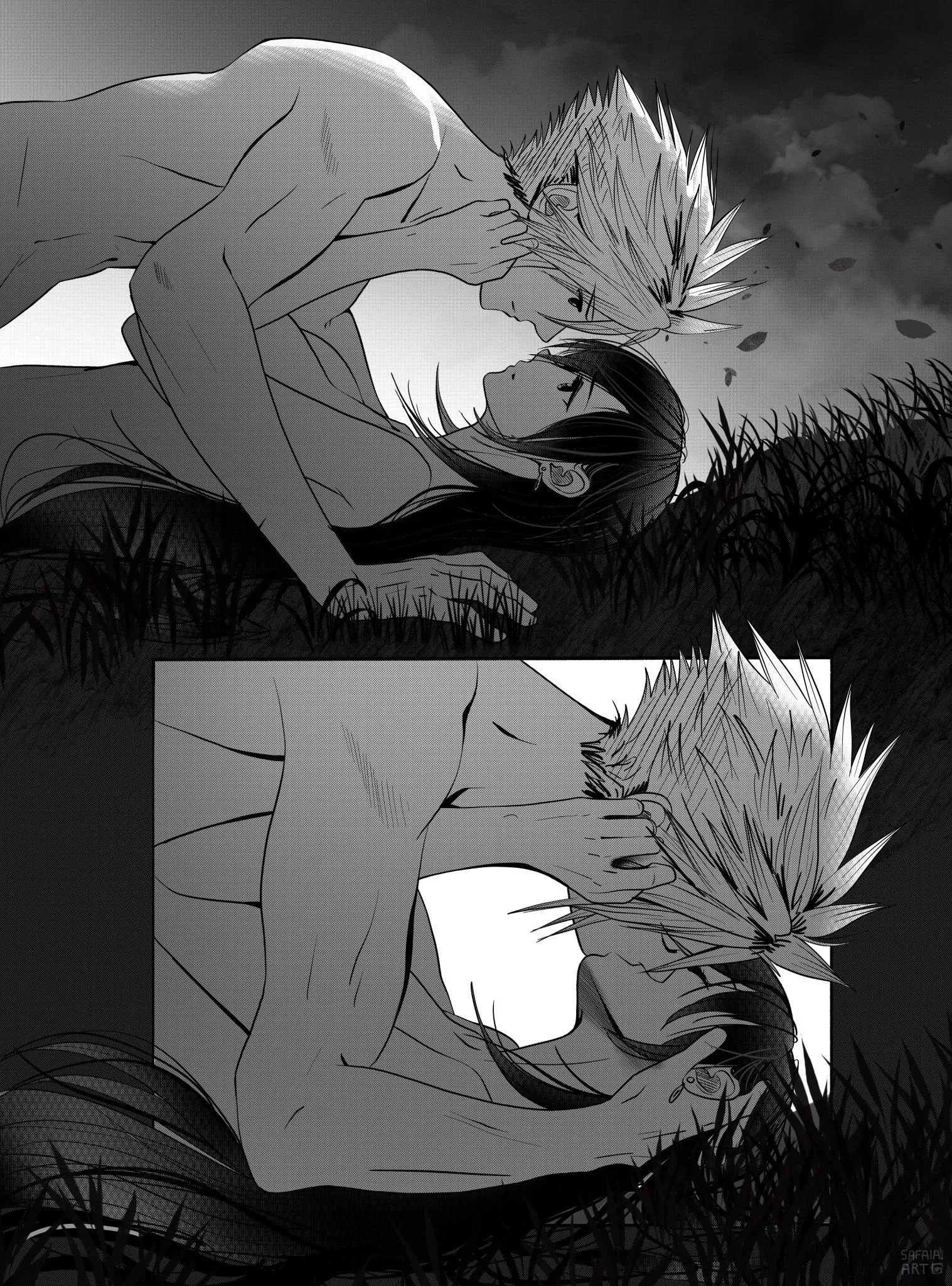 Cloud and Tifa in the grass (Safaia)