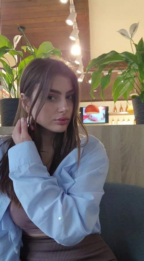 Coffee break and a blue shirt