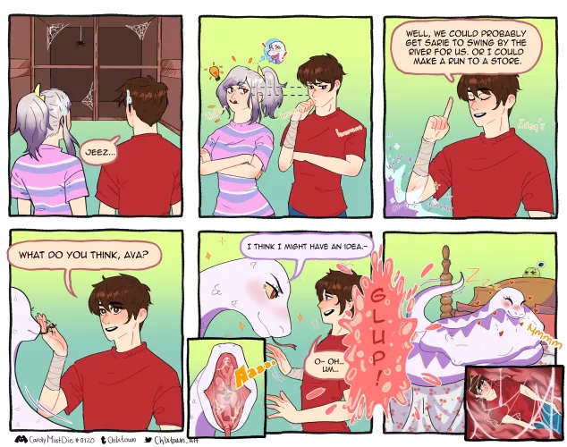 {comic} Comic I commissioned of my 2 OC’s Ava and C2. (Art by Chlxtown)