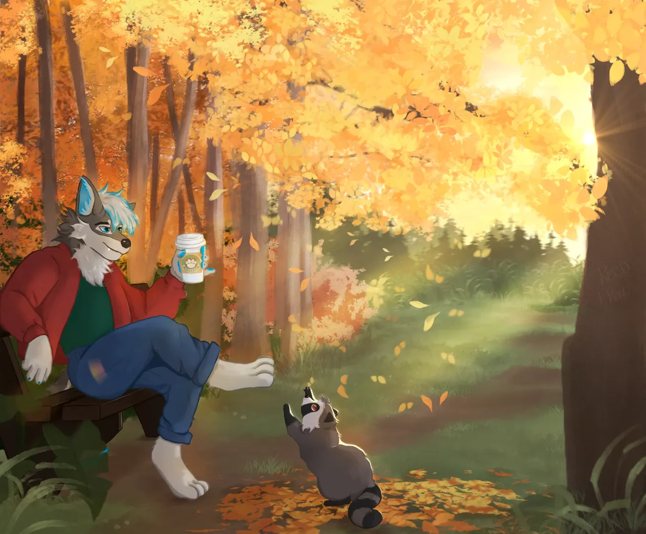 commission for u/ReedTheWolf and his adorable little friend raac - art by me -